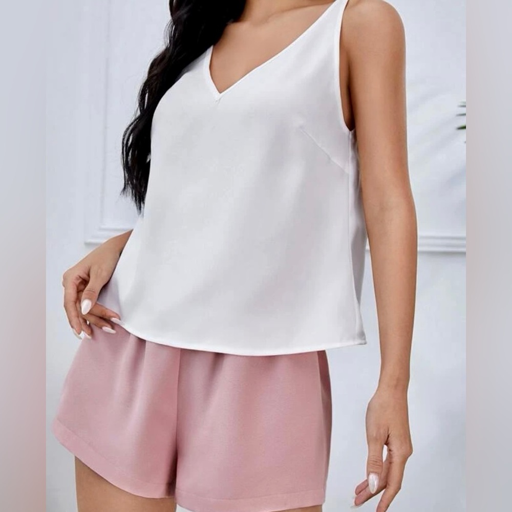 Shein solid white tank top and pink tie shirts